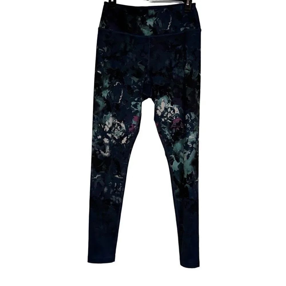 Tek Gear Ladies Size M Multi Color High Rise Waist Ankle Pull On Floral Leggings